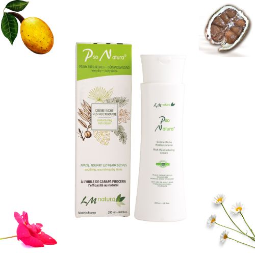 eczéma, la Crème Riche Restructurante à base d'huile de Carapa procera, et huile essentielle de Géranium pour soulager les symptômes de la maladie